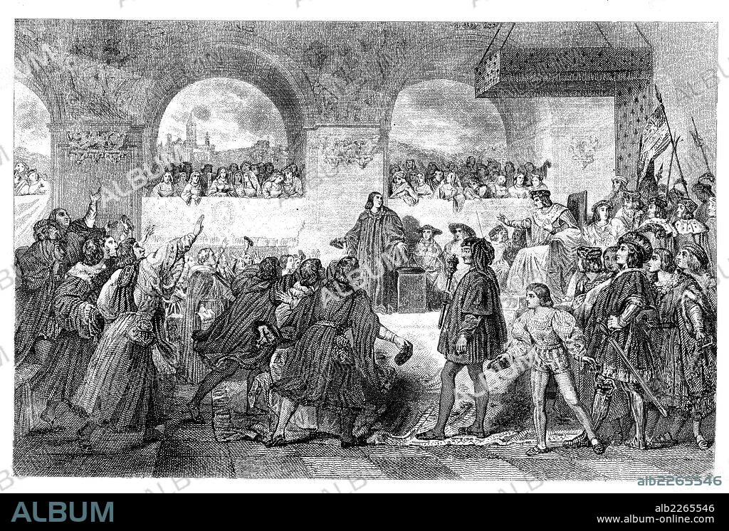 Francia. Estados generales celebrados en Tours ante el rey Luis XII, el 14 de mayo de 1506. Grabado de 1853.