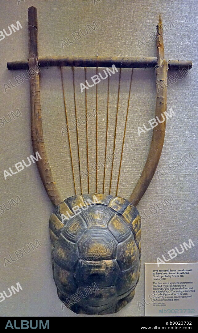 A Lyre made using a tortoise shell found in Athens. Dated 4th Century BC.