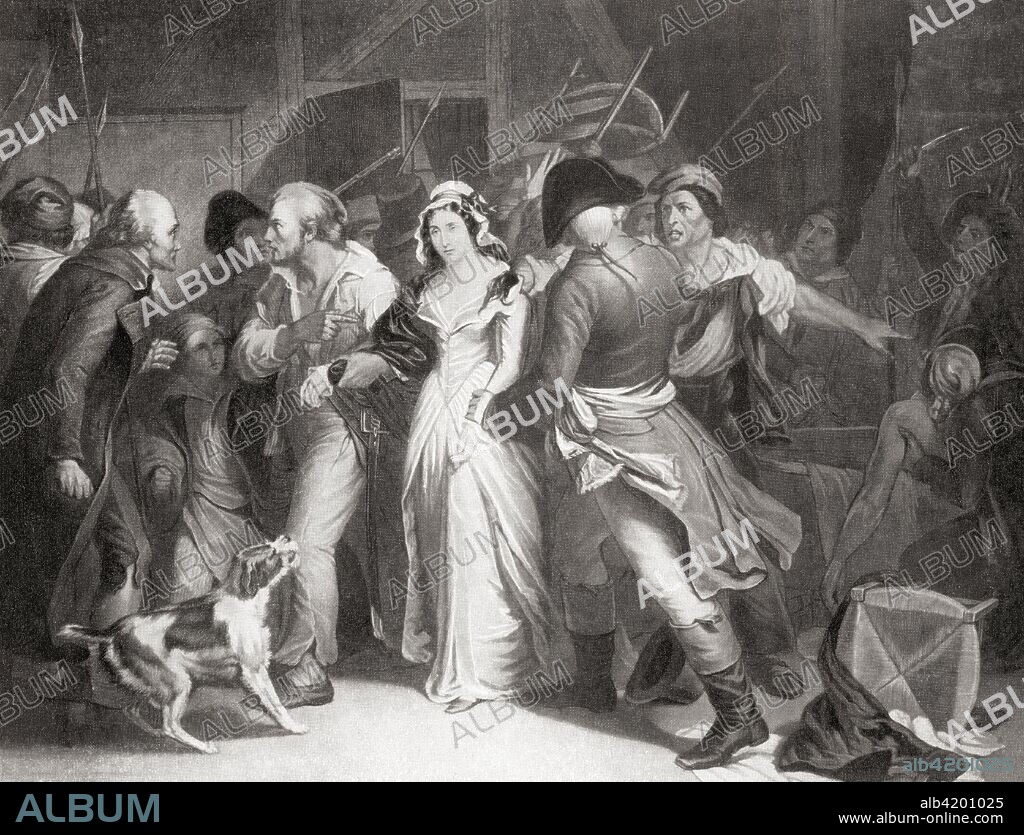 Marie Antoinette being led to execution during the French Revolution, 1793.  Marie-Antoinette-Josephe-Jeanne d'Autriche-Lorraine, 1755 -  1793.  Last Queen of France before the French Revolution, wife of Louis XVI.   From Hutchinson's History of the Nations, published 1915.