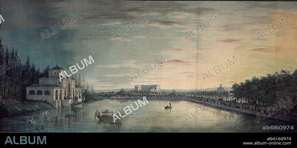 ANONIMO ESPAÑOL. EL ESTANQUE GRANDE DEL RETIRO - 1816 - TEMPLE/SARGA - 150X280 cm - I.N.1477.