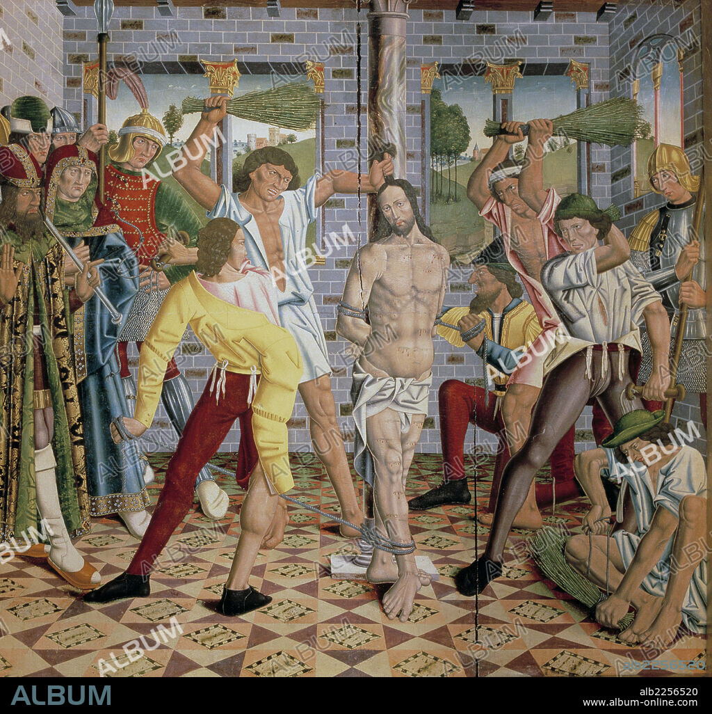 ALONSO DE SEDANDO. ALONSO DE SEDANO. PINTOR ESPAÑOL DOCUMENTADO ENTRE 1486 - 1533. " FRAGELACION " TABLA PERTENECIENTE AL ARMARIO DE LAS RELIQUIAS DE LA CATEDRAL DE BURGOS. JESUCRISTO.