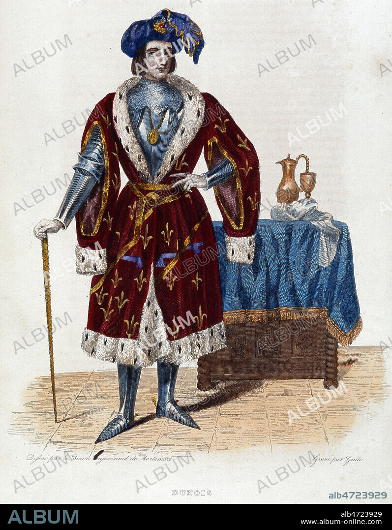 PRAGUERIE, 1440, sous le regne de Charles VII, des nobles se revoltent, ainsi que le dauphin futur LOUIS XI, : Portrait de Jean DUNOIS, Comte de Longueville dit le batard d'Orleans (1403-1468), tire du Plutarque Francais par Ed. MENNECHET, publie vers 1830. Credit : Collection Mx/KHARBINE-TAPABOR.