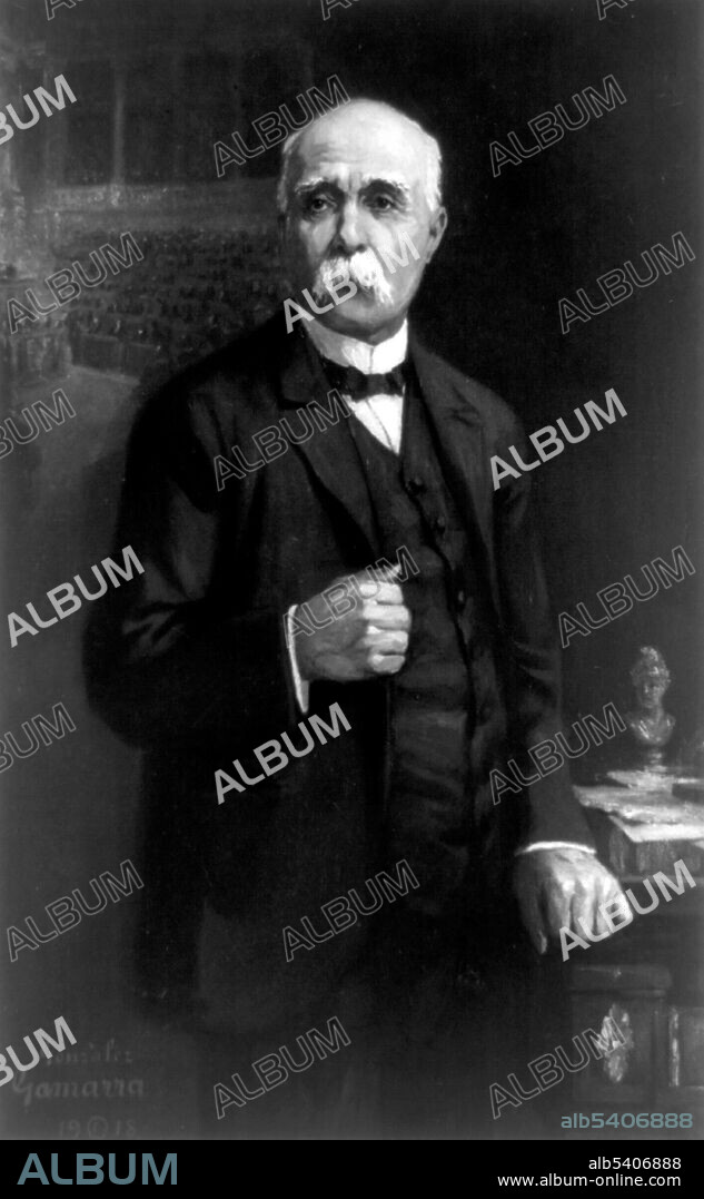 Georges Benjamin Clemenceau (September 28, 1841 - November 24, 1929) was a French politician, physician, and journalist who was Prime Minister of France during WWI. Clemenceau was Prime Minister of France from 1906-09 and from 1917-20. In favor of a total victory over the German Empire, he militated for the restitution of Alsace-Lorraine to France. He was one of the principal architects of the Treaty of Versailles at the Paris Peace Conference of 1919. Nicknamed "Père la Victoire" (Father Victory) or "Le Tigre" (The Tiger), he took a harsh position against defeated Germany and won agreement on Germany's payment of large sums for reparations. In late 1922, Clemenceau gave a lecture tour in the major cities of the American northeast. He defended the policy of France, including war debts and reparations, and condemned American isolationism. He was well received and attracted large audiences, but America's policy remained unchanged. He died in 1929 at the age of 88. González Gamarra, 1918.