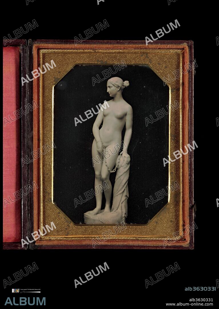 [Hiram Powers's Sculpture of the Greek Slave]. Artist: Unknown (American). Dimensions: Image (visible): 9 × 6.6 cm (3 9/16 × 2 5/8 in.)
Case: 11.8 × 9.4 × 1.7 cm (4 5/8 × 3 11/16 × 11/16 in.). Date: ca. 1850.