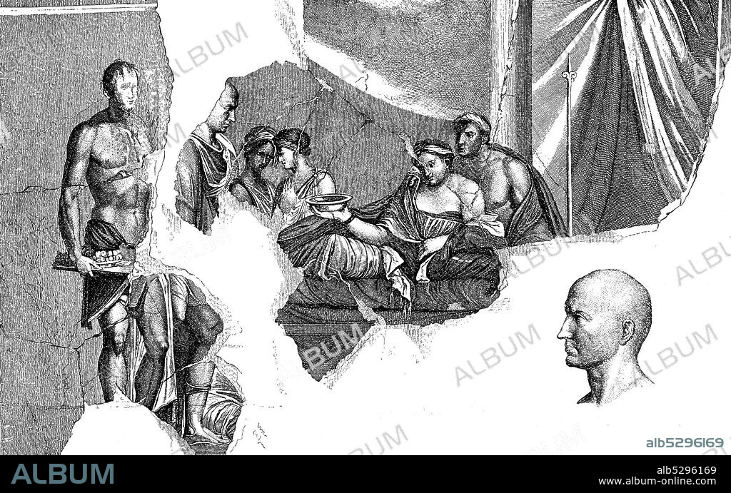 Sophonisbe drinks from the poison cup, mural from Pompeii, Italy. Sophonisbe, in ancient Latin Sophoniba, 203 BC in Cirta, was the daughter of the Carthaginian general Hasdrubal and from 206/205 to 203 BC Queen of Numidia.