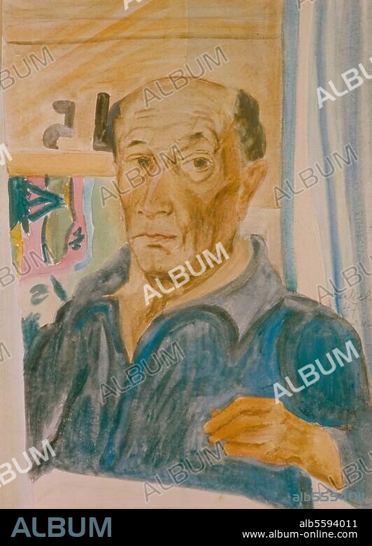 ERICH HECKEL. Heckel, Erich, 1883-1970, German artist. "Selbstbildnis" (Self-portrait), 1947. Watercolour. Städtische Kunstsammlungen, Chemnitz, Germany.