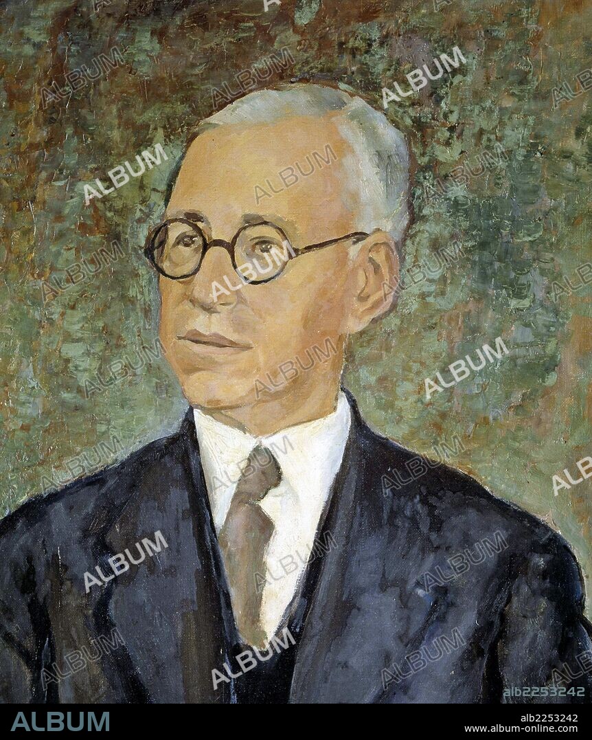 MORENO VILLA JOSE. DIEZ CANEDO, ENRIQUE. ESCRITOR ESPAÑOL. BADAJOZ 1878 - 1944. OLEO DE JOSE MORENO VILLA , AÑO 1940.