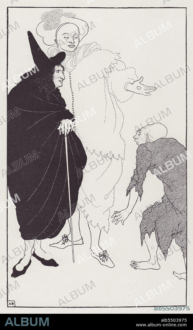 AUBREY BEARDSLEY. Don Juan, Sganarelle and the Beggar, from The Savoy No. 8, 1896. Illustration for Molière's "Don Juan". Published in "The Best of Beardsley" edited by R. A. Walker, [The Bodley Head, London, 1948].