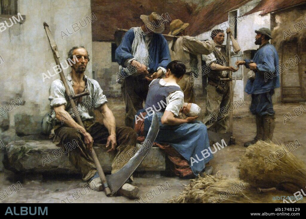 LÉON AUGUSTIN L'HERMITTE. Leon-Augustin Lhermitte (1844-1925). French painter. Paying the Harvesters, 1882. Oil on canvas. Orsay Museum. Paris. France.
