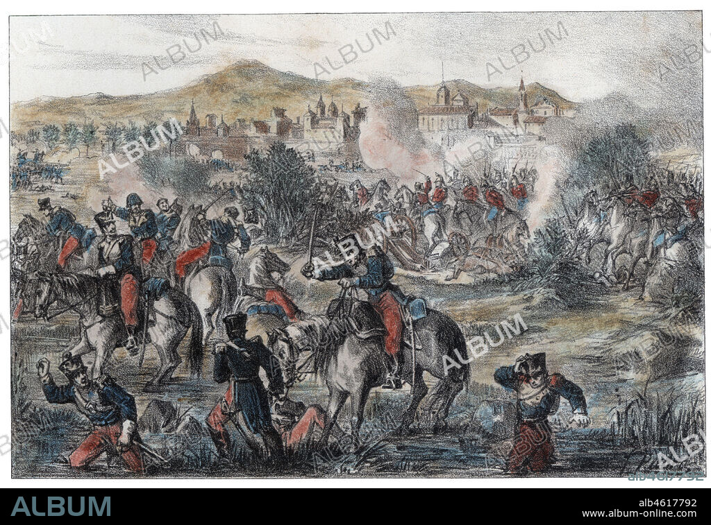 TOMáS PADRó PEDRET. Guerra de la Independencia (1808-1814). Catalunya. Batalla de Vic en febrero de 1810. Grabado de 1862.