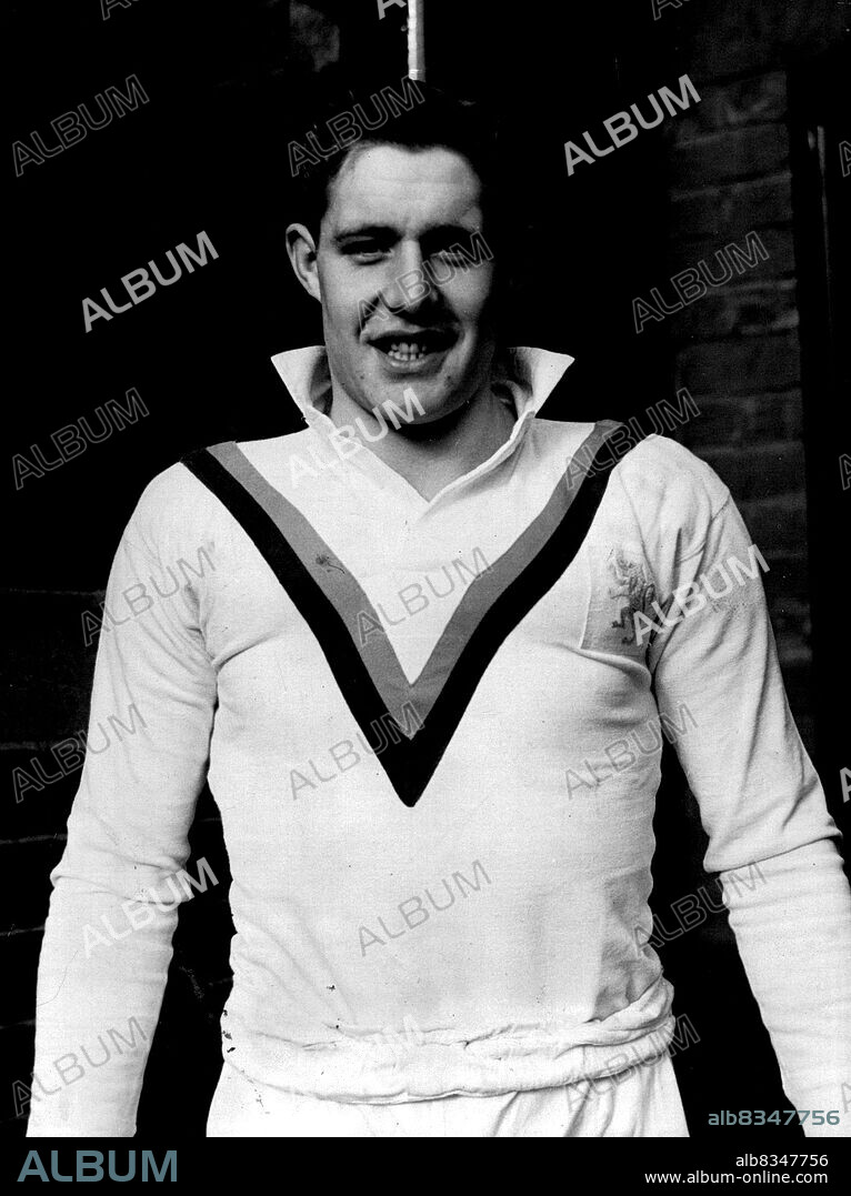 John Whitely, lock forward from Hull, who is a strong contender for selection in the English Rugby League team for Australia. March 8, 1954.