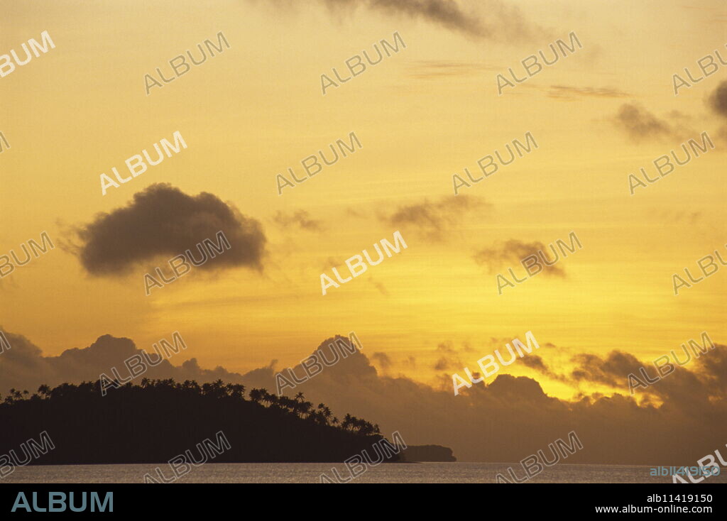 Looking towards Kapa Island at sunset, Vava'u Group, Tonga, Pacific Islands, Pacific.