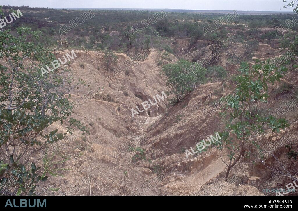 Gully erosion in Grande Sertao Veredas National Park, Brazil. Grande Sertao Veredas was established to protect this ecosystem from becoming a huge soybean plantation.