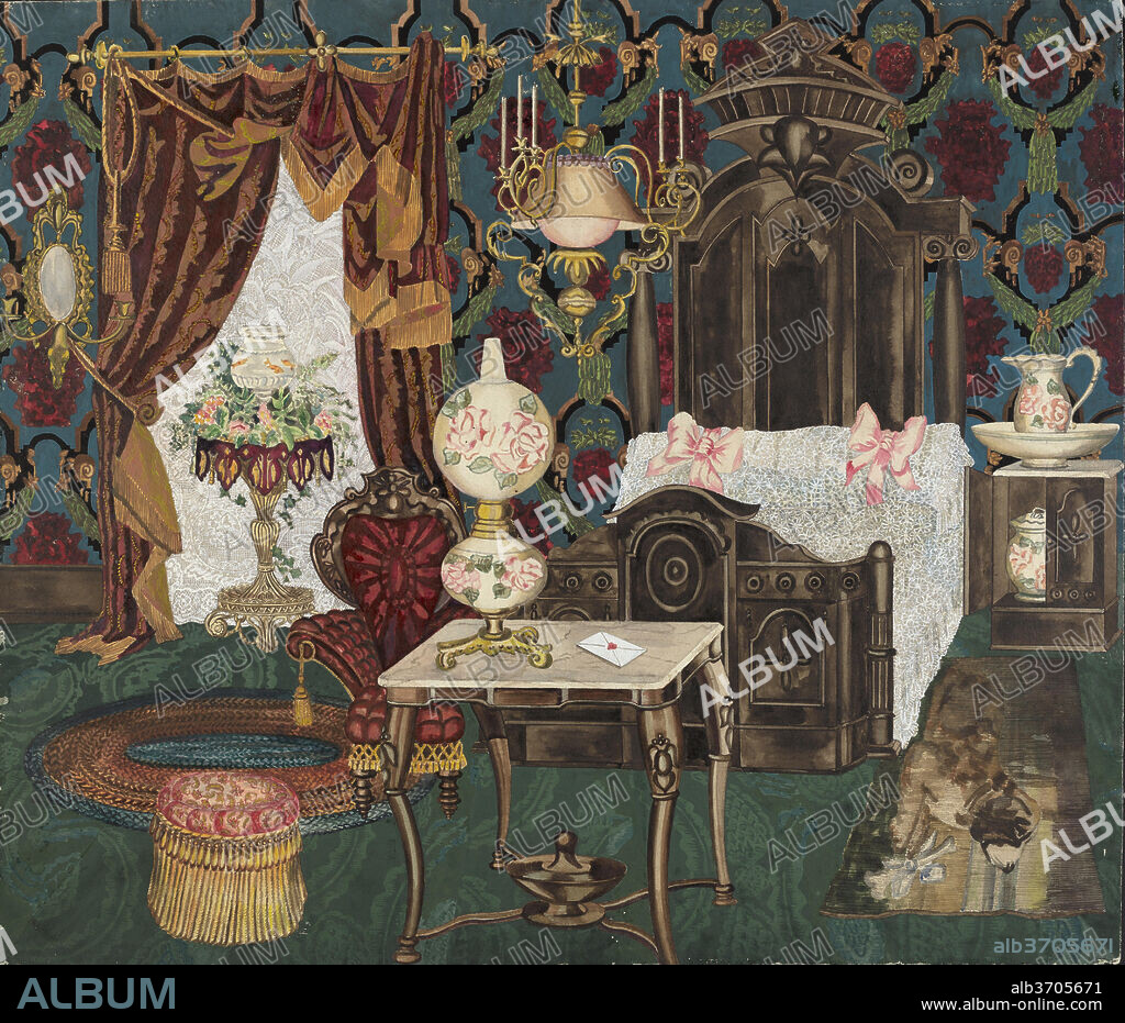 PERKINS HARNLY. Bedroom, 1882. Dated: 1935/1942. Dimensions: overall: 48.7 x 56.6 cm (19 3/16 x 22 5/16 in.). Medium: watercolor, gouache, and graphite on paper.