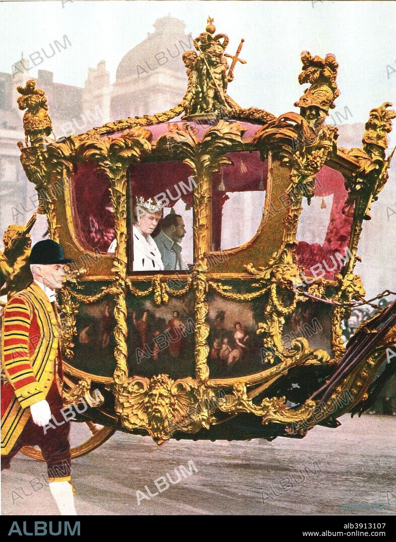 'King George V and Queen Mary in the historic State Coach, 1935. From 'The Illustrated London News Silver Jubilee Record Number 1910-1935'. [The Illustrated London News and Sketch, Ltd., London, 1935].