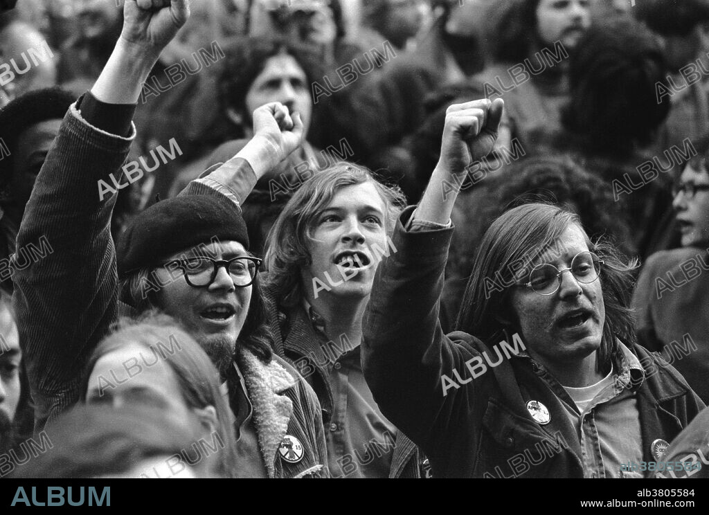 Anti-Vietnam War protesters gather for a rally on The Common in Boston, Massachusetts on April 15, 1970.