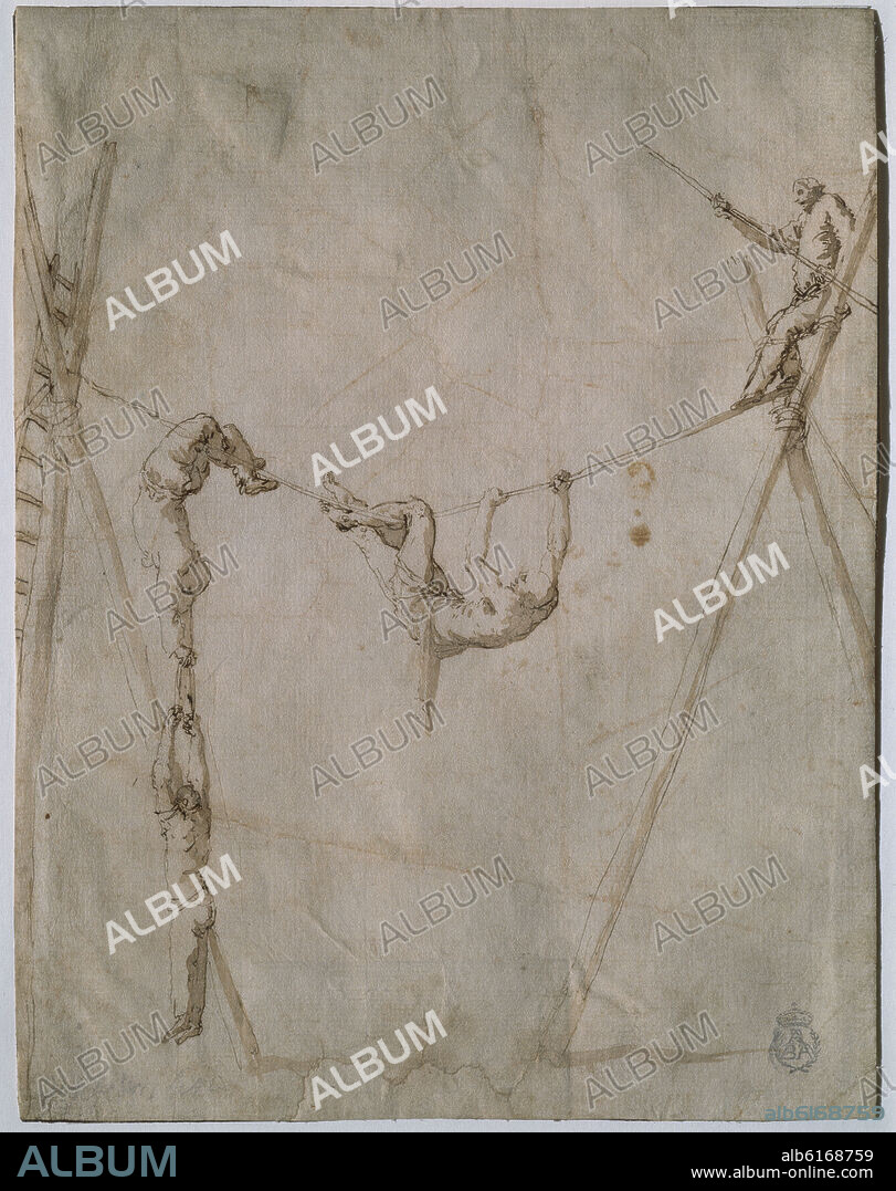 JOSÉ DE RIBERA. SALTIMBANQUIS - AGUADA Y TINTA SEPIA - SIGLO XVII - BARROCO ESPAÑOL.