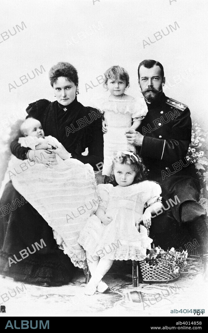 Tsar Nicholas II of Russia, with Tsaritsa Alexandra, and their children Olga, Tatiana & Marie, c1900.