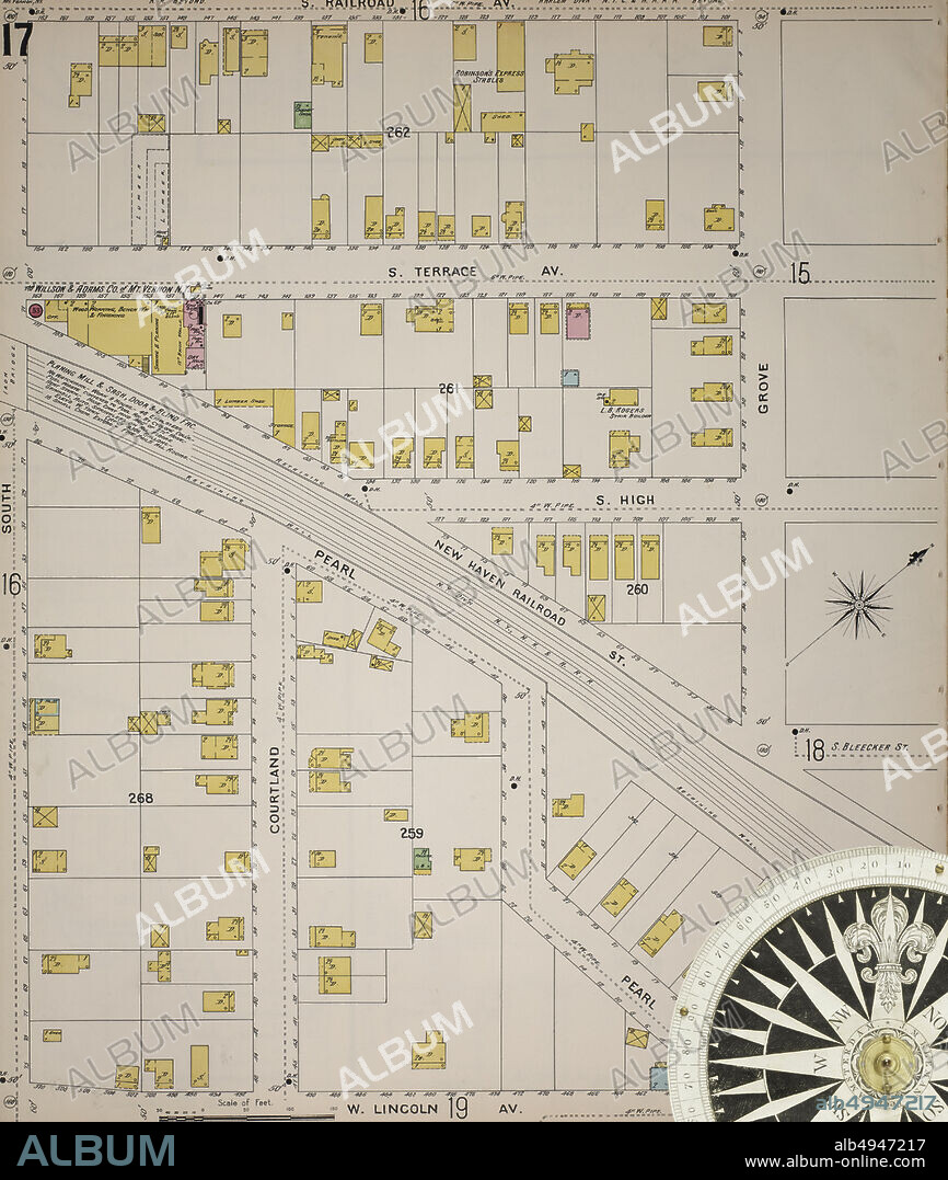 Image 18 of Sanborn Fire Insurance Map from Mount Vernon, Westchester County, New York. 1896. 44 Sheet(s), America, street map with a Nineteenth Century compass.