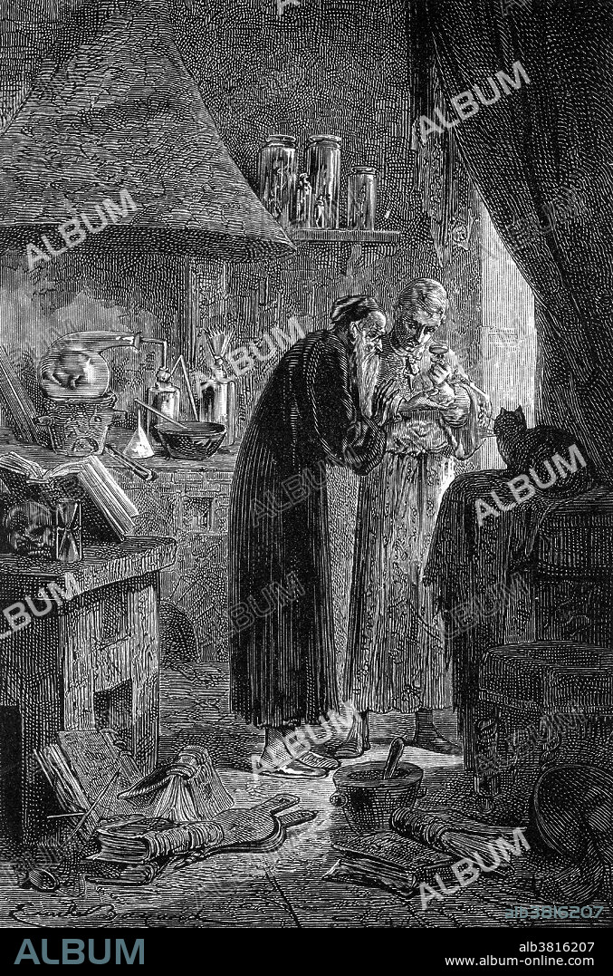 van Helmont in his laboratory. Most of the work done by van Helmont (at right) was done on his estate at Vilvorde, near Brussels. His work represented a transition from traditional alchemy to experimental chemistry. Jan Baptist van Helmont (January 12, 1580 - December 30, 1644) was a Flemish chemist, physiologist, and physician. He married well and retired early from his medical practice and occupied himself with chemical experiments. He is sometimes considered to be "the founder of pneumatic chemistry" as he was the first to understand that there are gases distinct in kind from atmospheric air. The very word "gas" he claimed as his own invention, and he perceived that his "gas sylvestre" (carbon dioxide) given off by burning charcoal, was the same as that produced by fermenting must, which sometimes renders the air of caves unbreathable. For Van Helmont, air and water were the two primitive elements. To determine where plants get their mass he grew a willow tree in a pot and measured the amount of soil, the weight of the tree and the water he added. After five years the plant had gained about 164 pounds. He argued believed that water was the source of the extra mass and the plant's source of life. He also wrote extensively on the subject of digestion and believed that digestion was aided by a chemical reagent, or "ferment", within the body, such as inside the stomach. He died in 1644 at the age of 65.