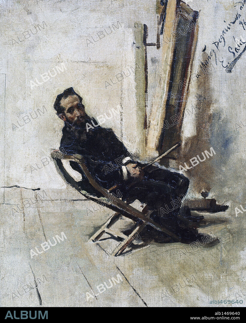 ARTE S. XIX. ESPAÑA. MUÑOZ DEGRAIN, Antonio (Valencia,1843-Málaga,1924) Pintor español. Paisajista, alcanzó gran originalidad tanto en el reflejo de lo urbano como lo natural. Retrato realizado al óleo por Emilio SALA Y FRANCES (Alcoy,1850-Madrid,1910). Museo de Bellas Artes de Málaga. Andalucía.