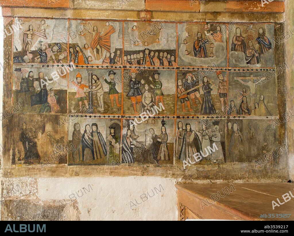 Frescos góticos, en la capilla de Santa Ana, en el palacio de las Henestrosas, Siglo XVIII, Valdeolea, Cantabria, España.