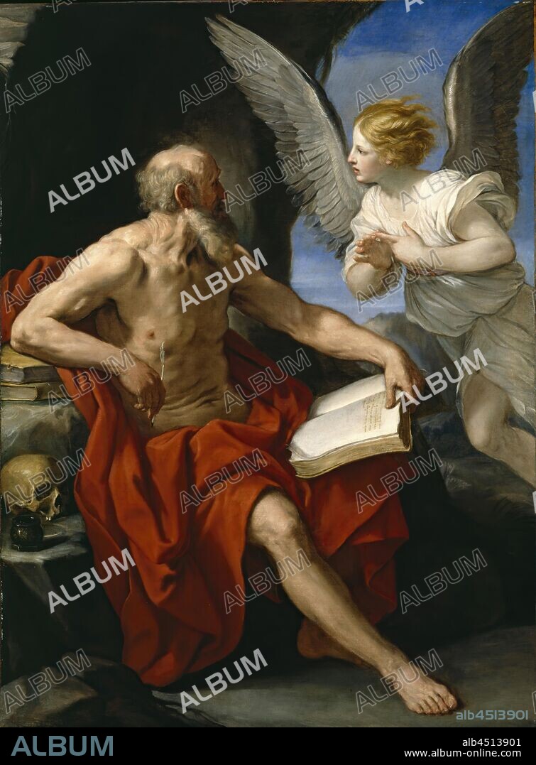 Guido Reni, Italian, 1575-1642, The Angel Appearing to St. Jerome, ca. 1638, oil on canvas, Unframed: 78 5/8 × 58 1/4 inches (199.7 × 147.9 cm).