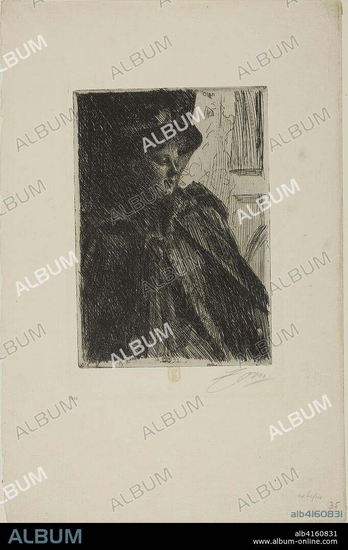 Olga Bratt. Anders Zorn; Swedish, 1860-1920. Date: 1892. Dimensions: 197 x 138 mm (image/plate); 371 x 243 mm (sheet). Etching on ivory laid paper. Origin: Sweden.