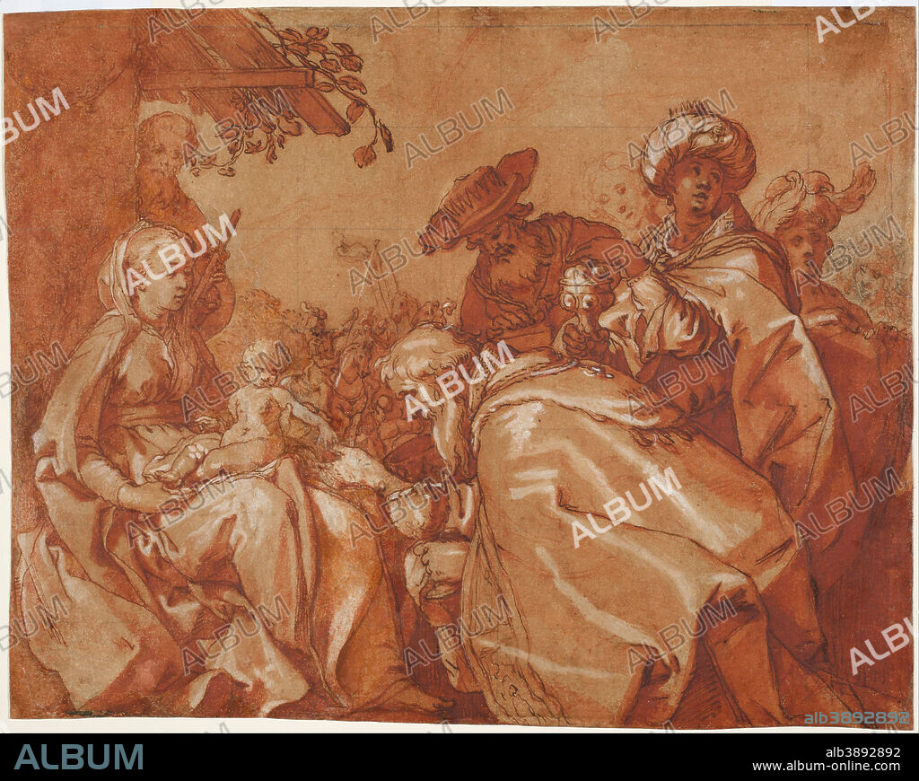 ABRAHAM BLOEMAERT. The Adoration of the Magi. Date/Period: 1624. Drawing. Height: 28.30 mm (1.11 in); Width: 36 mm (1.41 in).