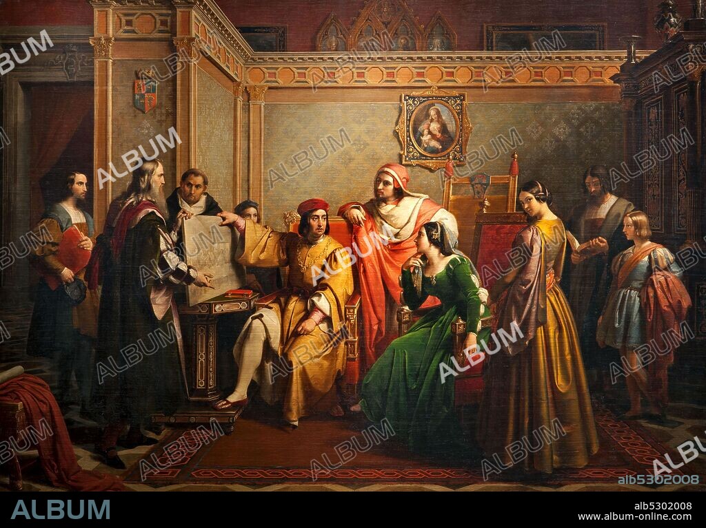 Francesco Podesti 1800-1895.  Leonardo presents the sketch of the Last Supper to the Duke of Milan Ludovico il Moro. 1846. oil painting on canvas cm 199 x 267.