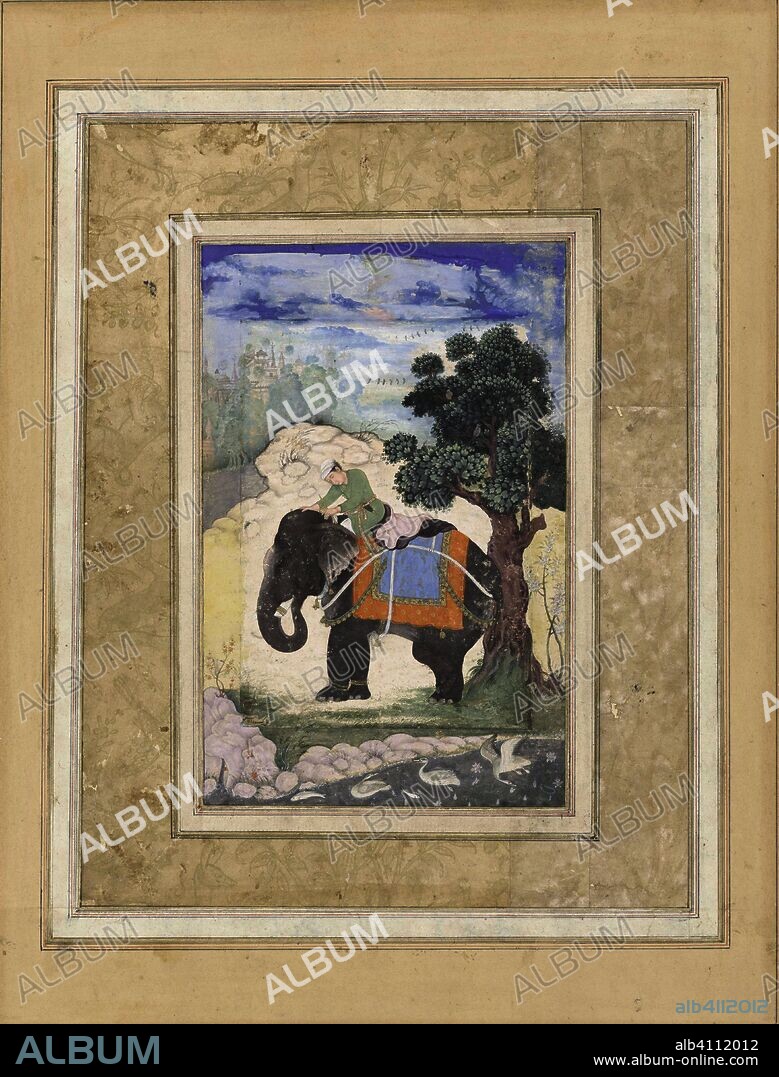 Elephant and rider. Olifant met berijder. Draughtsman: Kesav Das (possibly). Dating: c. 1580 - c. 1590. Place: India. Measurements: h 347 mm × w 266 mm; h 189 mm × w 125 mm.