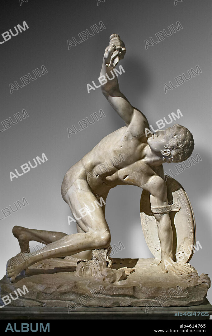 Rome, Capitoline Museums: Torso of Discobolus restored as wounded warrior.. Marble Sculpture,1st century AD. The ancient part is a copy of torso of discobolo by Mirone (460 BC). The modern restauration has been done by Pierre-Etienne Monnot (1658-1733).