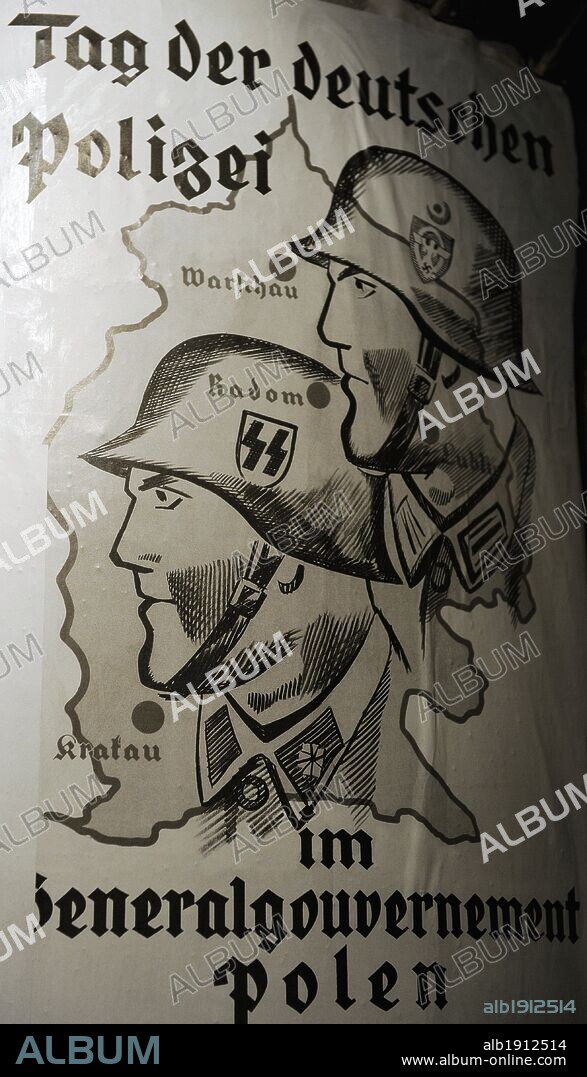 Nazi propaganda. Poster of the Schutzstaffel (SS), paramilitary organization under Adolf Hitler and the Nazi Party era. Museum of Oskar Schindler's Factory. Krakow. Poland.