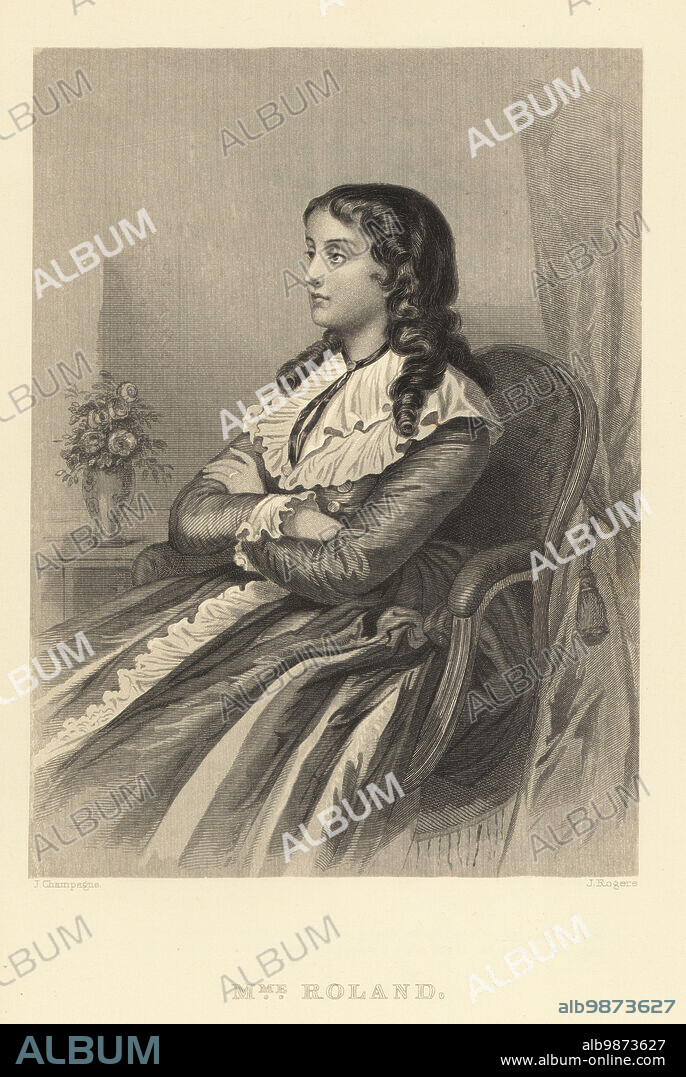 Madame Roland, French revolutionary, salonnière and writer, 1754-1793. Marie-Jeanne 'Manon' Roland de la Platière, born Marie-Jeanne Phlipon. Steel engraving by John Rogers after a portrait by Jules Champagne from Frank B. Goodrichs The Court of Napoleon or Society under the First Empire, J. B. Lippincott, Philadelphia, 1875.
