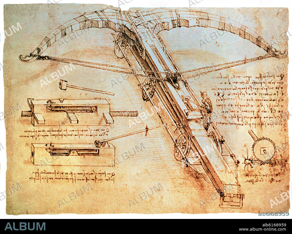 LEONARDO DA VINCI. GIANT CATAPULT DRAWING (CROSSBOW) - DRAWING 1499.