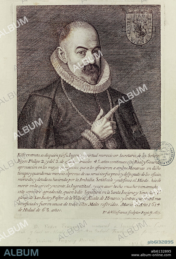 PEDRO DE VILLAFRANCA. PEDRO FRANQUEZA (1546-1614) - GRABADO DE 1655 - BARROCO ESPAÑOL.
