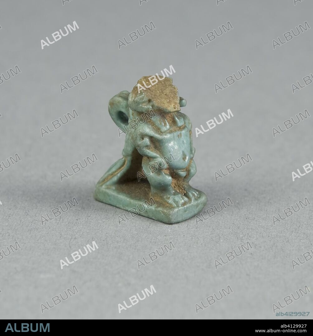ANCIENT EGYPTIAN. Amulet of a Hybrid Deity (Body of Dwarf, Ram Head, Bird Wings and Tail). Egyptian. Date: 664 BC-332 BC. Dimensions: 1.9 × 1.3 × 1.6 cm (3/4 × 1/2 × 5/8 in.). Ceramic. Origin: Egypt.