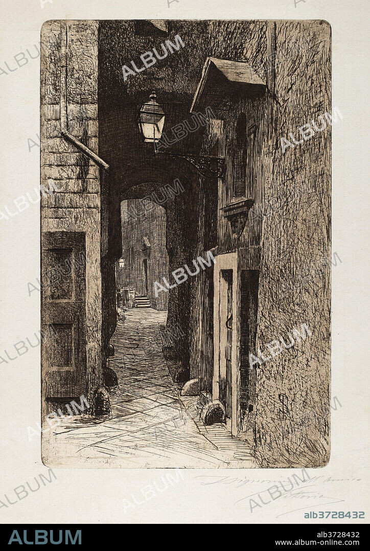 TELEMACO SIGNORINI. Via de' Cavalieri. Dated: 1886. Dimensions: sheet: 55.5 × 39.8 cm (21 7/8 × 15 11/16 in.)  plate: 37 × 24 cm (14 9/16 × 9 7/16 in.). Medium: etching in sepia [proof].