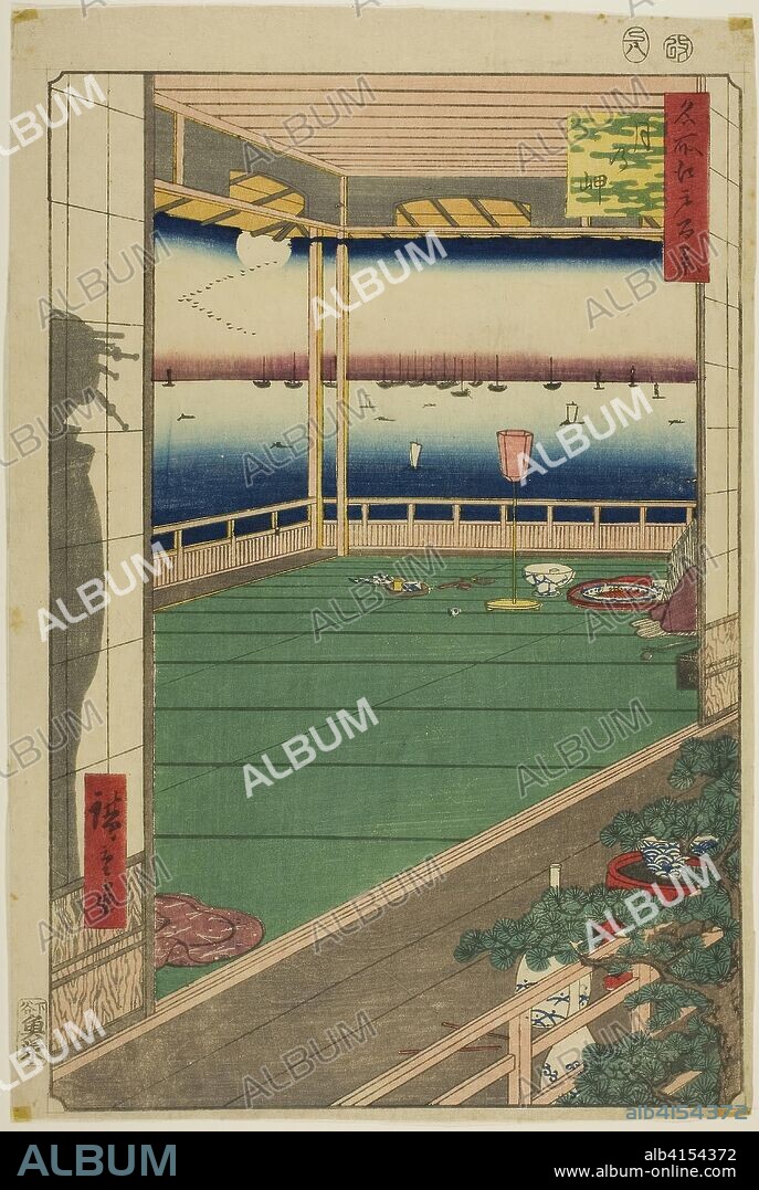 Moon-viewing Point (Tsuki no misaki), from the series "One Hundred Famous Views of Edo (Meisho Edo hyakkei)". Utagawa Hiroshige ?? ??; Japanese, 1797-1858. Date: 1857. Dimensions: 33.8 x 22.3 cm (13 5/16 x 8 3/4 in.). Color woodblock print; oban. Origin: Japan.