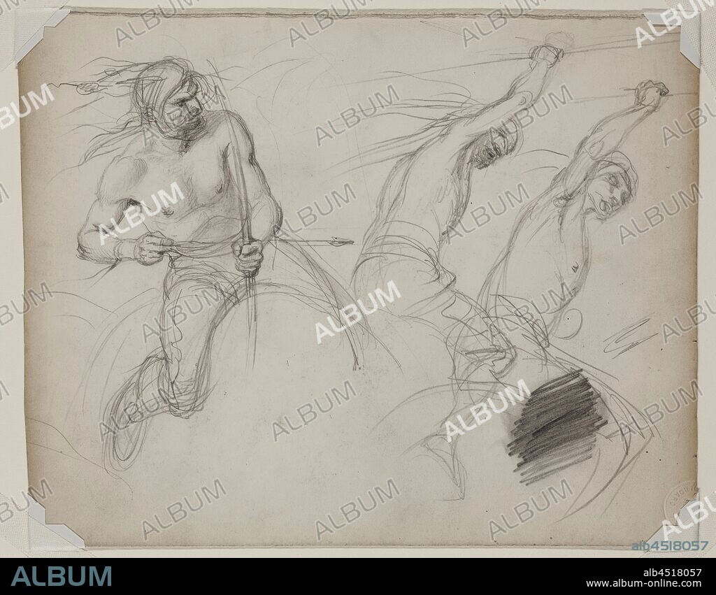 Felix Octavius Carr Darley, American, 1822-1888, Indians, late 19th century, graphite pencil on white paperboard.