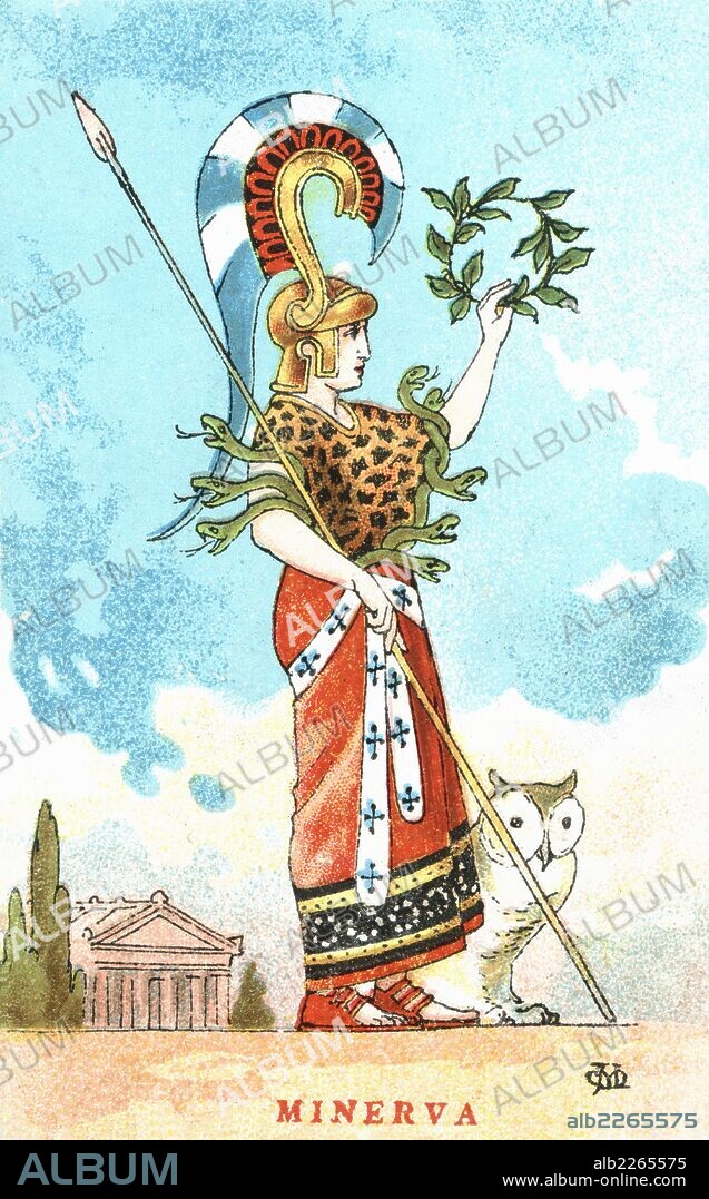 APEL·LES MESTRES I OÑÓS. Mitología. Minerva, llamada Palas Atenea por los griegos, diosa de la sabiduría, las artes y las técnicas de la guerra. Años 1920.