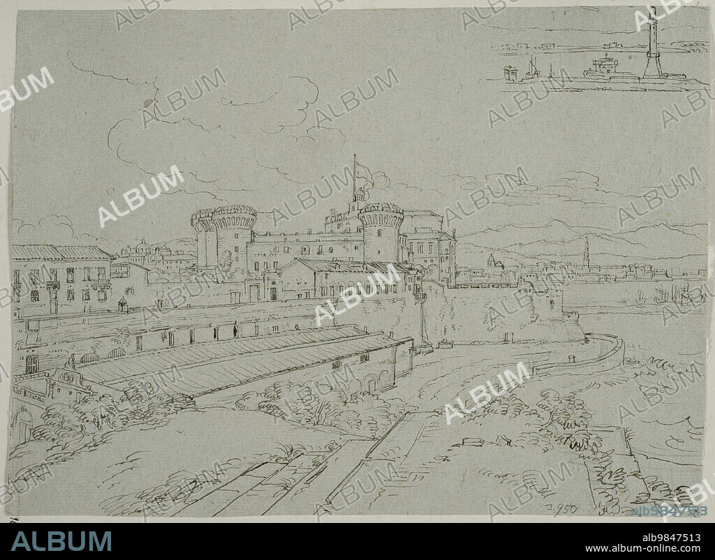 ADRIAEN HONING. Castel Nuovo in Naples, and a sketch of the lighthouse.