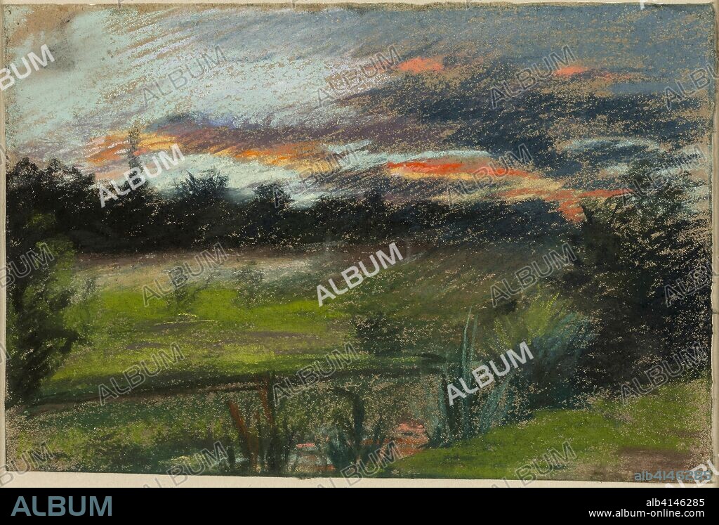 Blue and Orange Sky. Paul Huet; French, 1803-1869. Date: 1838-1840. Dimensions: 188 × 279 mm. Pastel on tanned-gray wove paper with blue fibers. Origin: France.