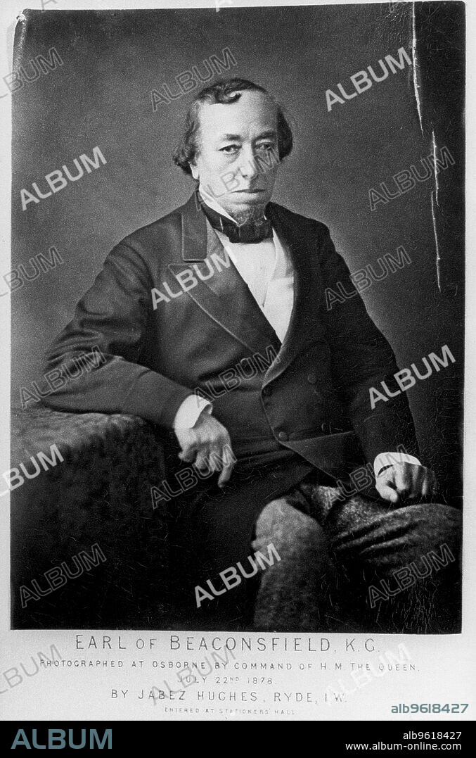 CORNELIUS JABEZ HUGHES. Benjamin Disraeli, 1st Earl of Beaconsfield (1804-1881), British Conservative statesman, 1878. Disraeli was twice Prime Minister of Britain, first in 1868 and then again between 1874 and 1880. Under his Conservative government, Disraeli extended the British Empire and in 1876 he conferred on Queen Victoria the title Empress of India. Photograph taken by order of Queen Victoria.