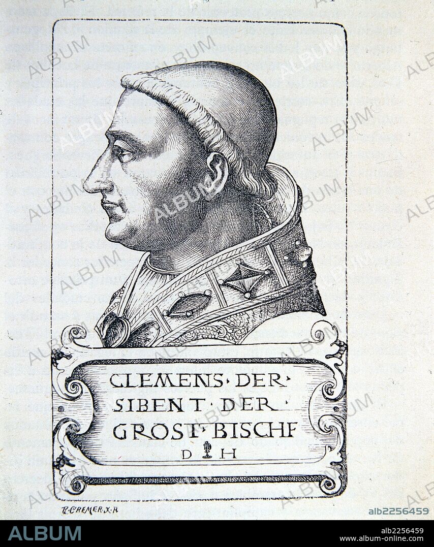 CLEMENTE VII (JULIAN MEDICIS) 1478-1534. PAPA DESDE 1523 A 1534. GRABADO DE DAVID HOPFER.