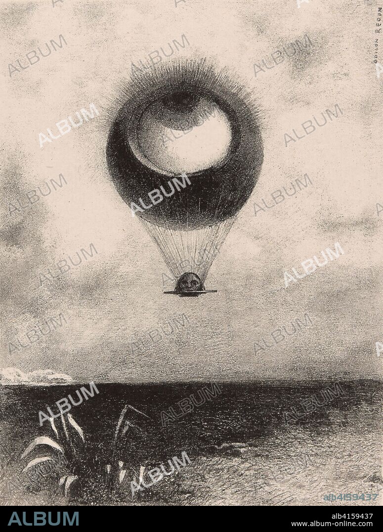The Eye, Like a Strange Balloon Moves Towards Infinity, plate one from To Edgar Poe. Odilon Redon; French, 1840-1916. Date: 1882. Dimensions: 263 × 198 mm (image/chine); 443 × 315 mm (sheet). Lithograph in black on ivory China paper, laid down on white wove paper. Origin: France.
