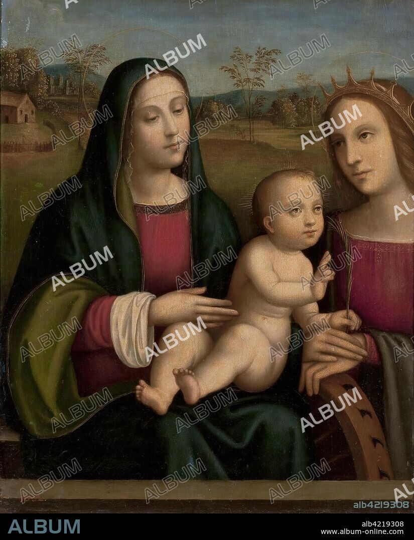 FRANCIA, FRANCESCO (FRANCESCO DI MARCO DI GIACOMO RAIBOLINI) (SCHOOL OF). 'Madonna and Child with St Catherine'. Italy. Dimensions: 61x48 cm.