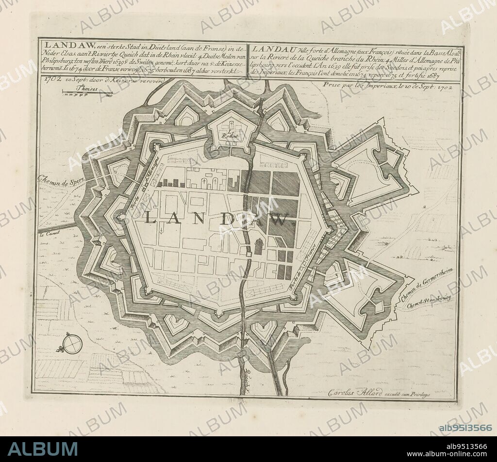 Map of Landau Landaw a strong city in Germany 1702 10 Sept conquered by d Imperial title on object Les Principales Forteresses Villes Fortes d Espagne de Album alb9513566