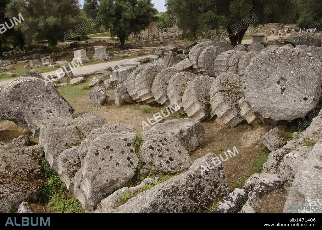 Greek Art. Temple of Zeus. Ruins (471-456 BC). Altis. Olympia. Greece.