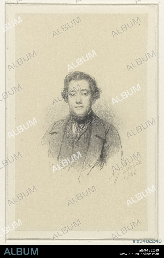 Portrait of Johannes Franciscus Hoppenbrouwers, draughtsman: Adrianus Johannes Ehnle, 1846, paper, h 153 mm × w 97 mm.